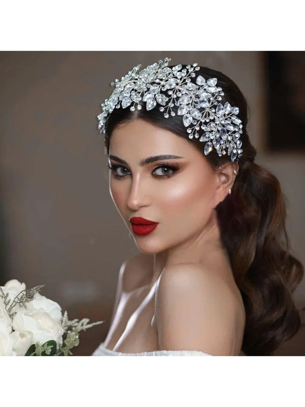 Women's Silver Sparkling Rhinestone Bridal Head Band Wedding Headpiece